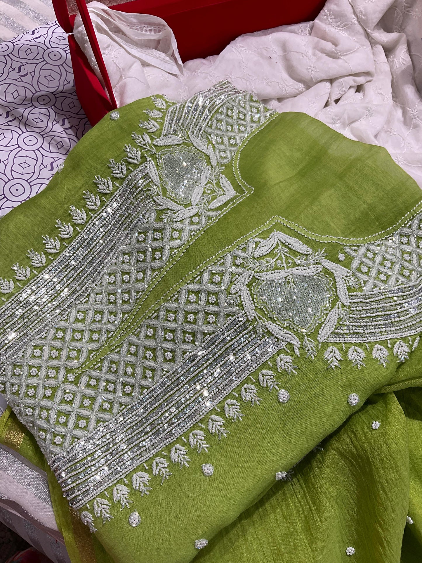 Elegant Mulmul Ensemble with Pearl & Cutdana Accents