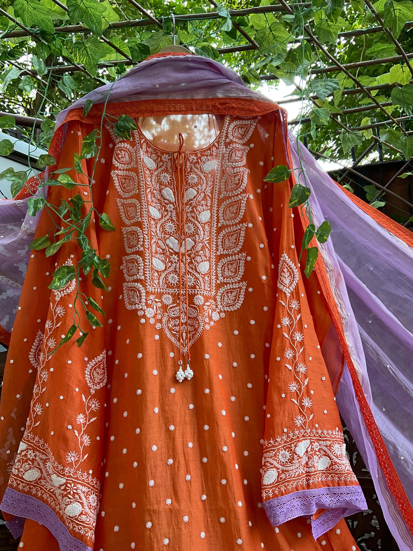 Timeless Mulmul Elegance in Orange & Lavender