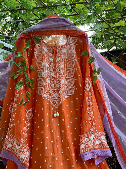 Timeless Mulmul Elegance in Orange & Lavender