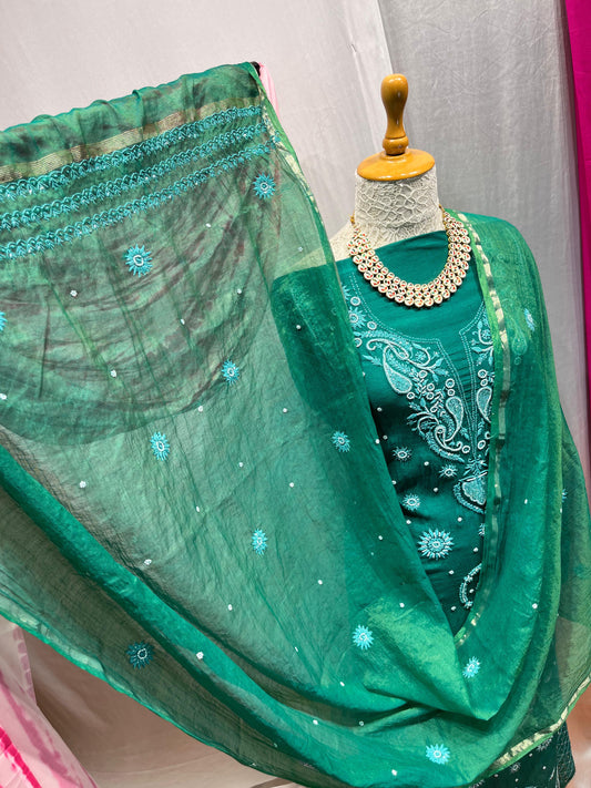 Green Grace – Timeless Mulmul Semi-Stitched Ensemble