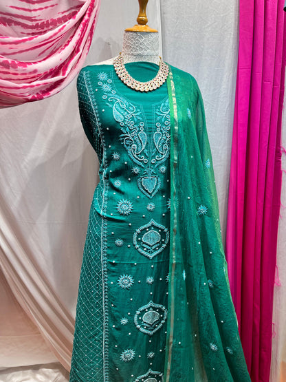 Green Grace – Timeless Mulmul Semi-Stitched Ensemble