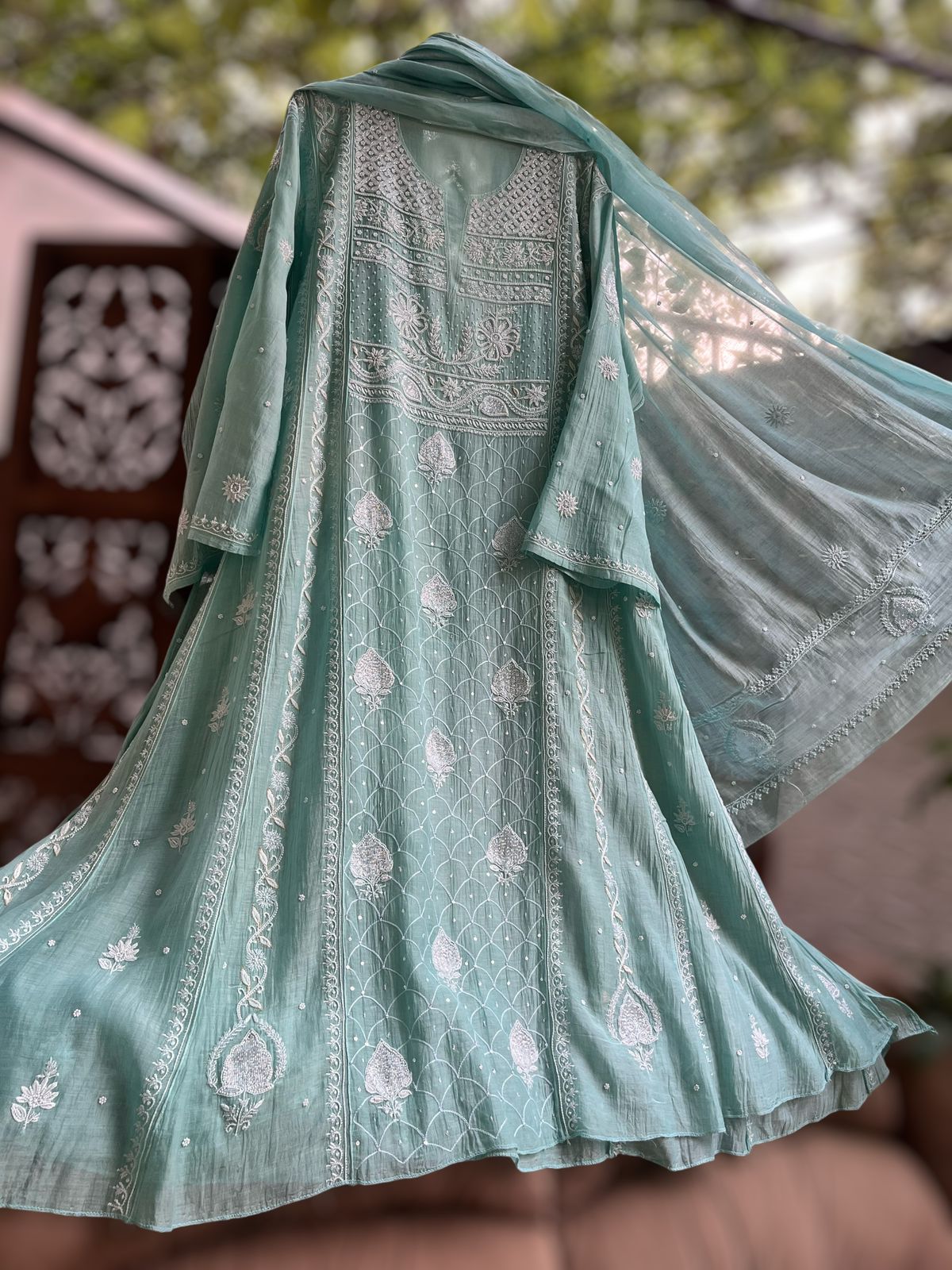 Sea Green Serenity – Graceful Mulmul Anarkali Set
