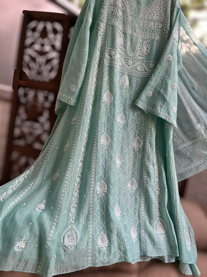 Sea Green Serenity – Graceful Mulmul Anarkali Set