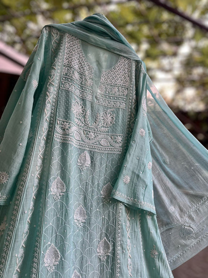 Sea Green Serenity – Graceful Mulmul Anarkali Set