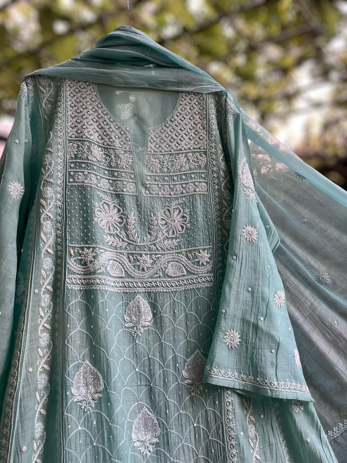 Sea Green Serenity – Graceful Mulmul Anarkali Set