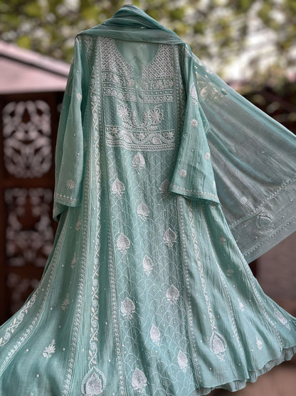 Sea Green Serenity – Graceful Mulmul Anarkali Set