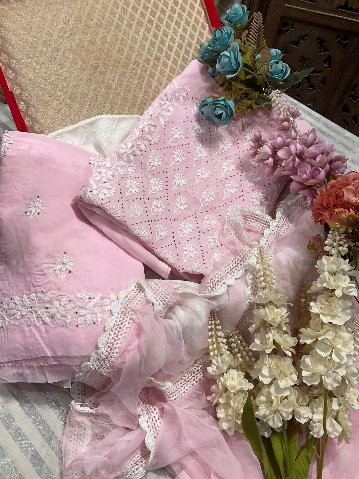 Classic Elegance – Pure Cotton Voile Chikankari Suit Set with Mukesh Work