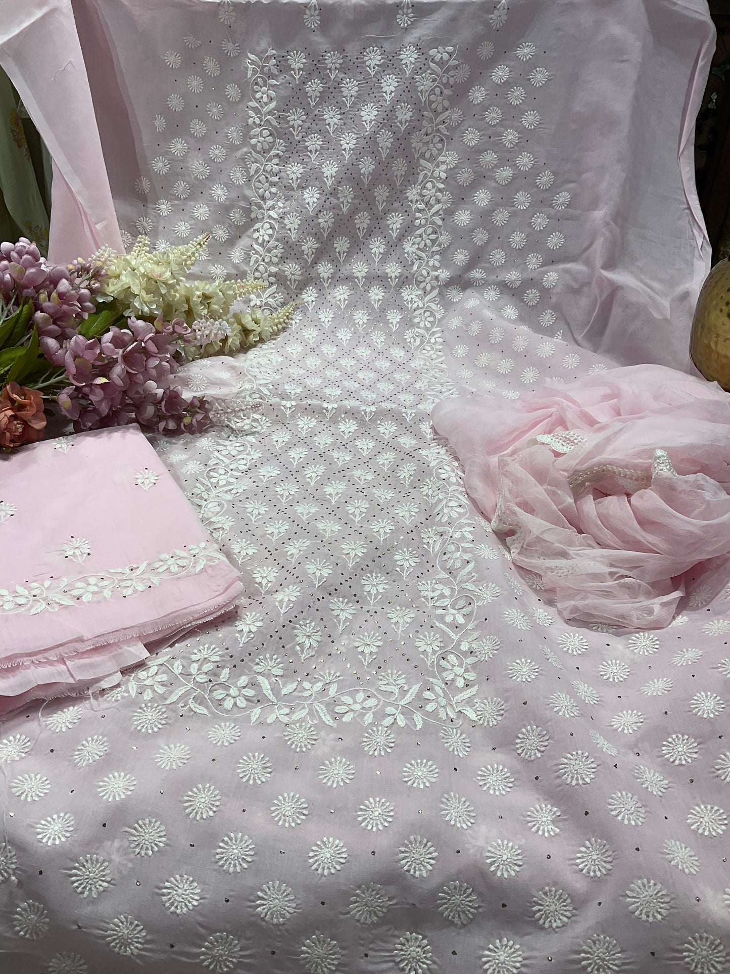 Classic Elegance – Pure Cotton Voile Chikankari Suit Set with Mukesh Work