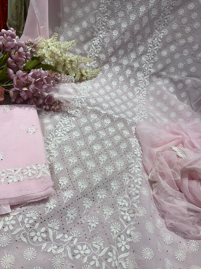 Classic Elegance – Pure Cotton Voile Chikankari Suit Set with Mukesh Work