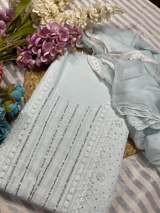 Ethereal Whites – Pure Cotton Voile Chikankari Suit Set