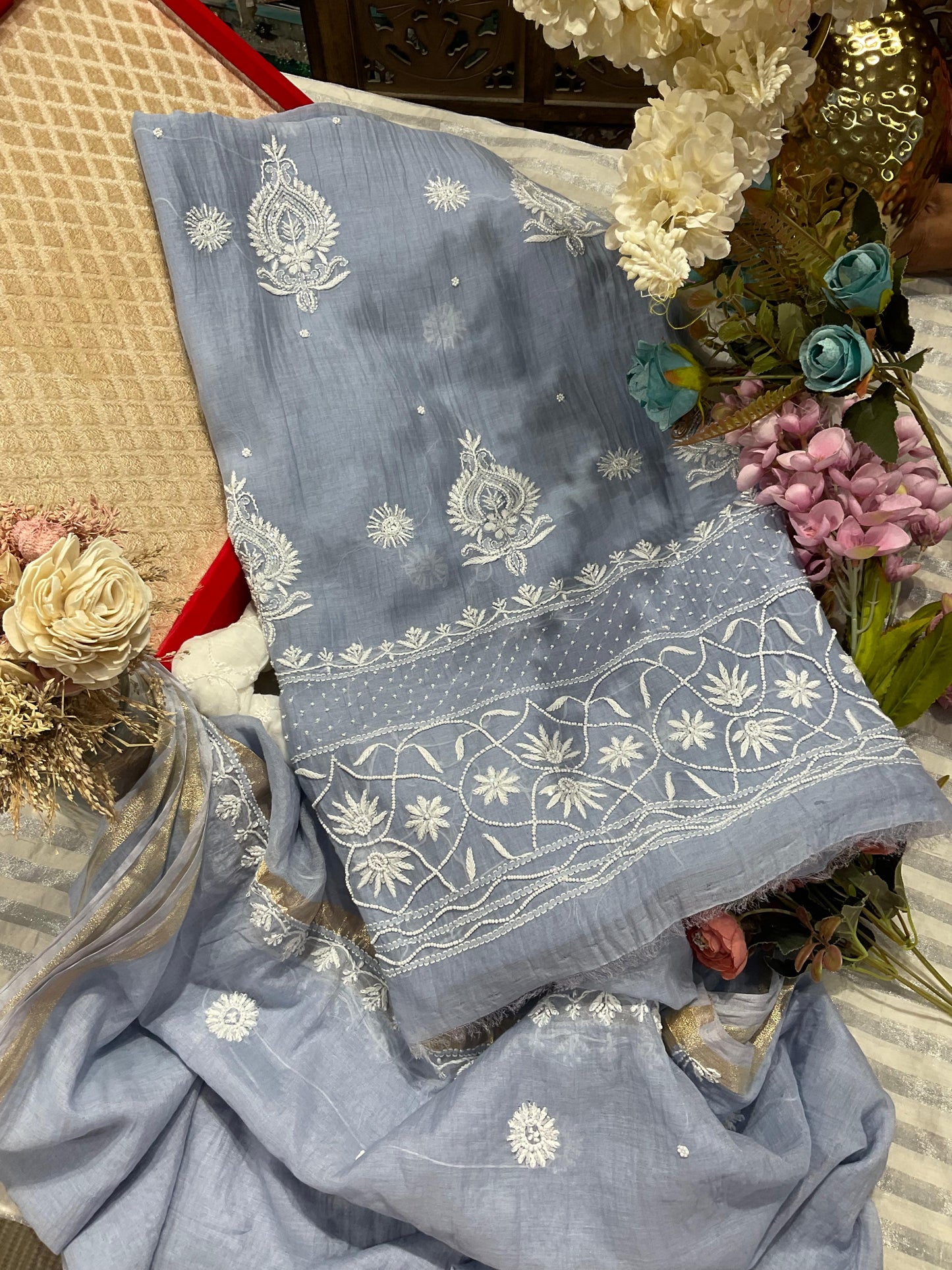 Refined Elegance – Mulmul Kurta Set with Pearl & Cutdana Detailing