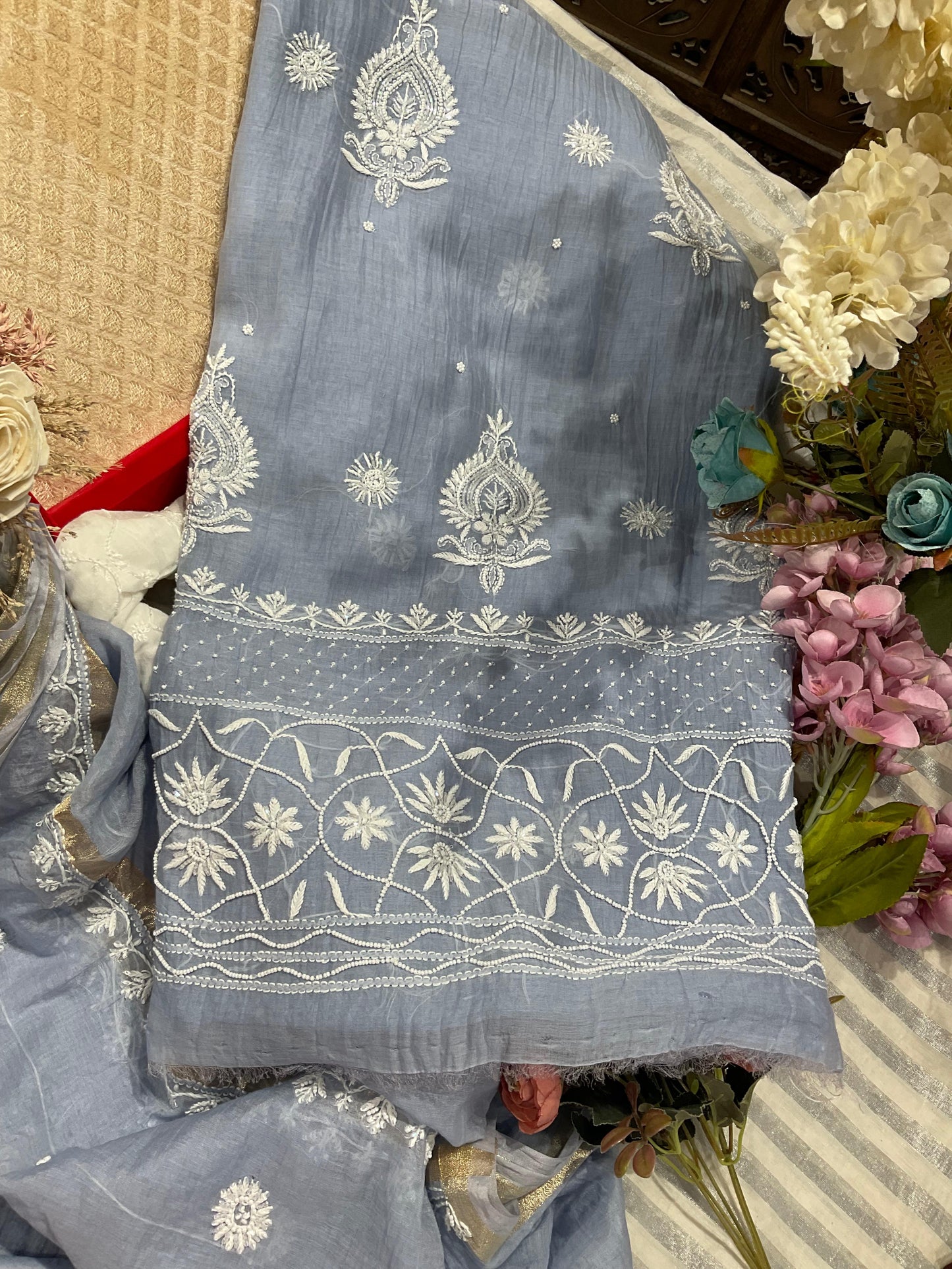 Refined Elegance – Mulmul Kurta Set with Pearl & Cutdana Detailing