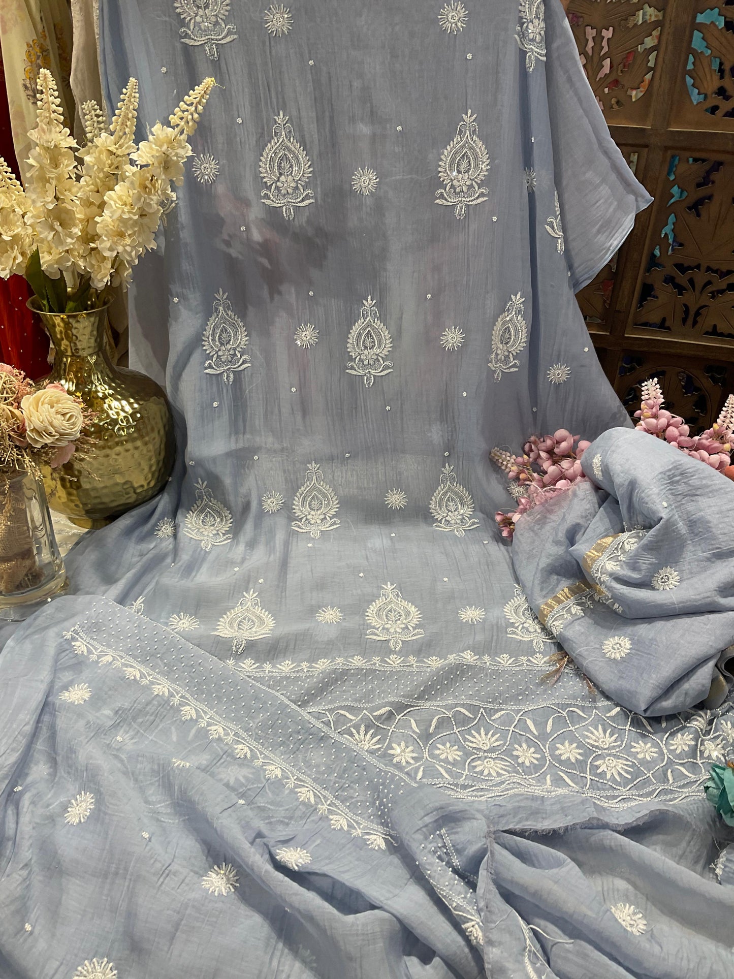 Refined Elegance – Mulmul Kurta Set with Pearl & Cutdana Detailing