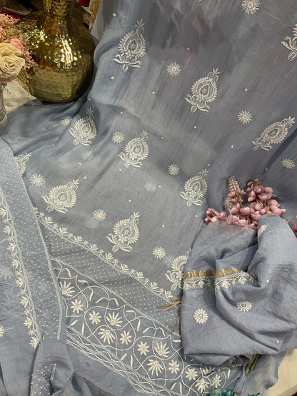 Refined Elegance – Mulmul Kurta Set with Pearl & Cutdana Detailing
