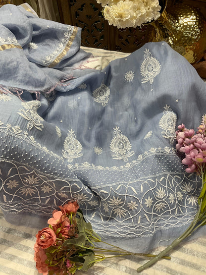 Refined Elegance – Mulmul Kurta Set with Pearl & Cutdana Detailing