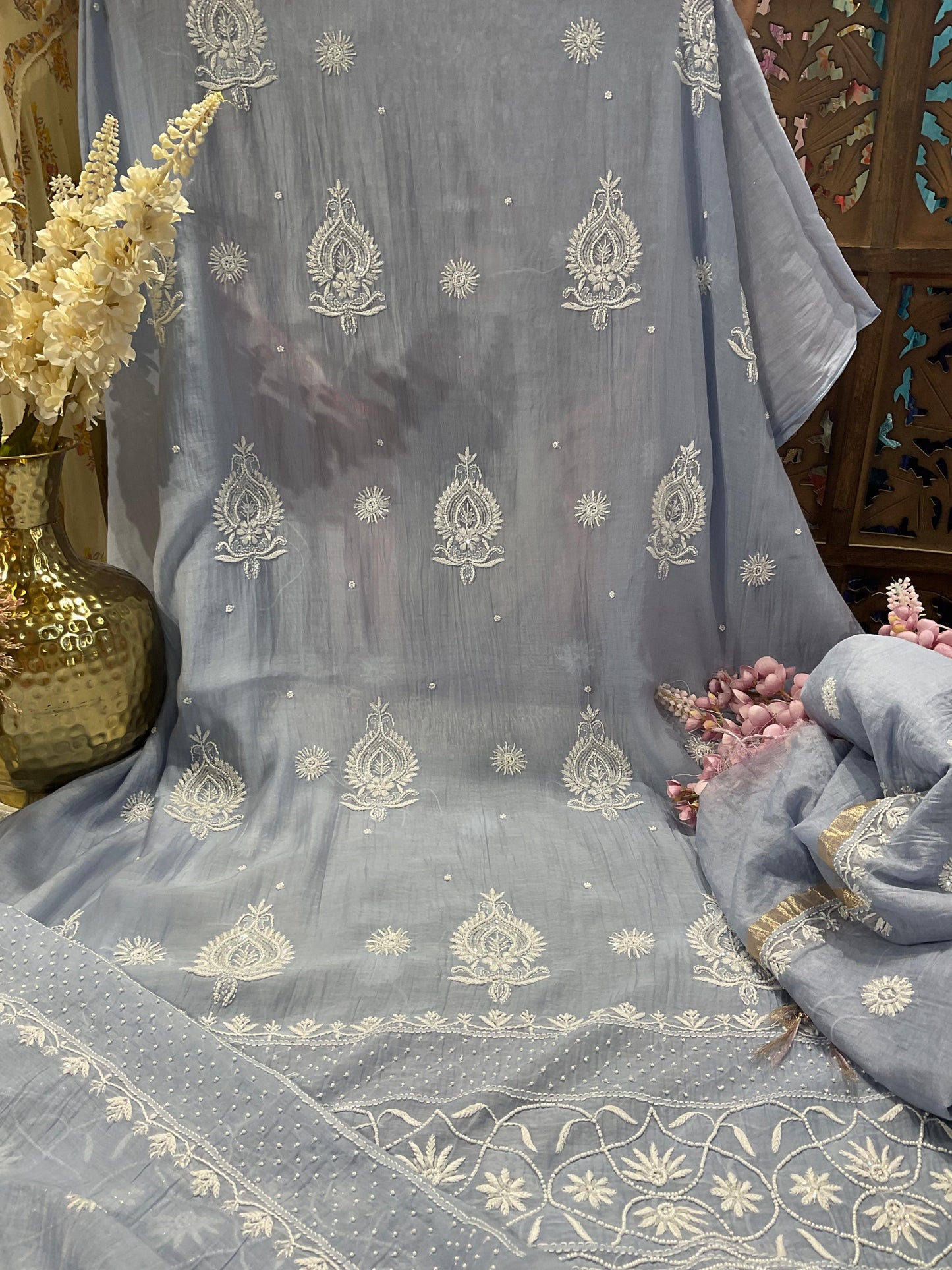 Refined Elegance – Mulmul Kurta Set with Pearl & Cutdana Detailing