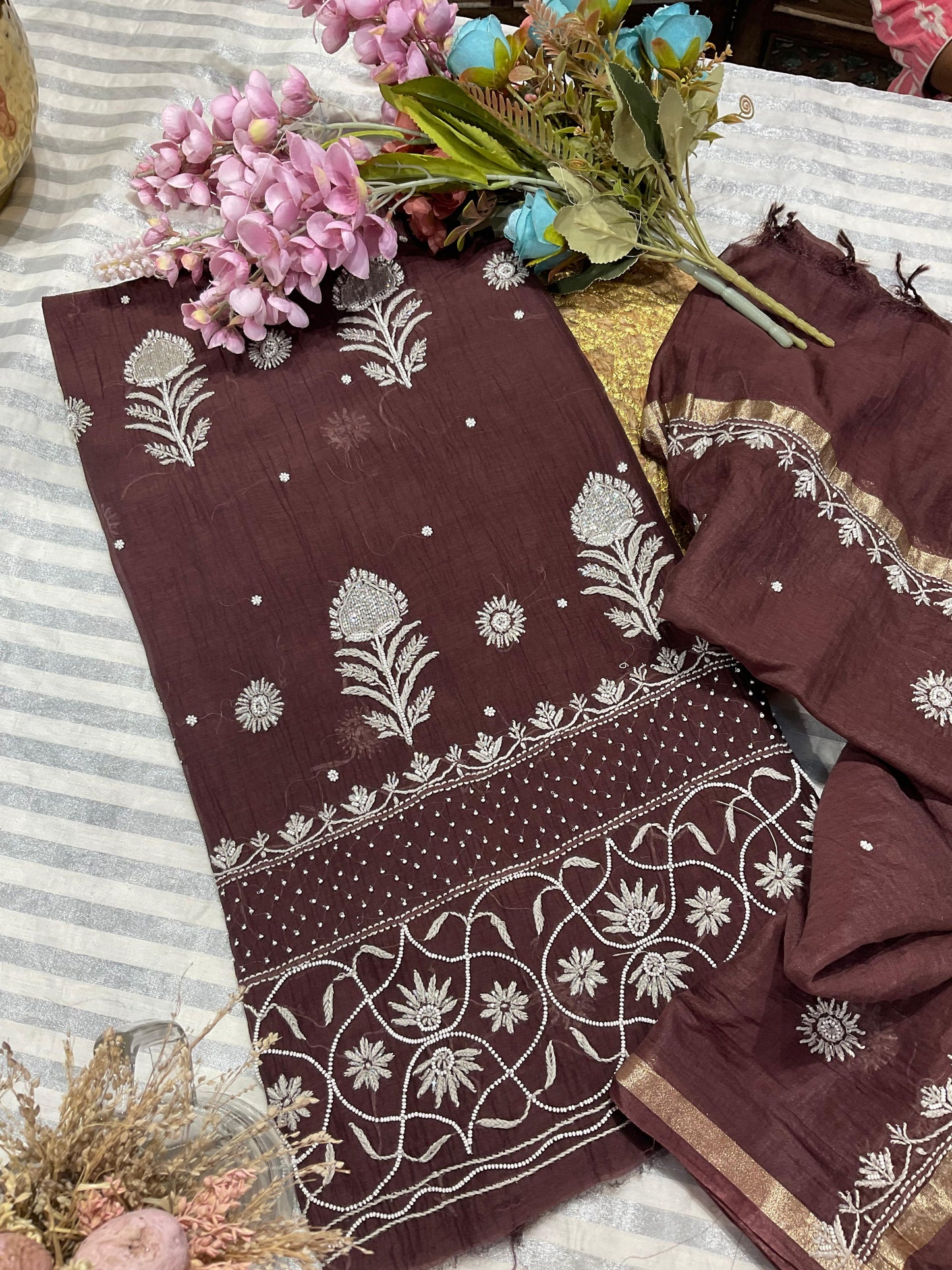 Delicate Motifs & Glam Detailing – Mulmul Kurta Set