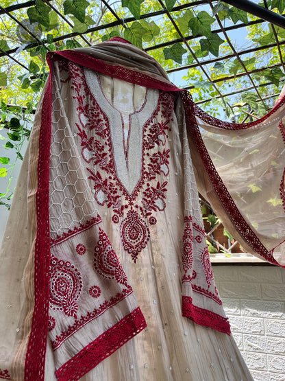 Summer Radiance – Elegant Malmal Chikankari Set with Mirror & Satin Accents