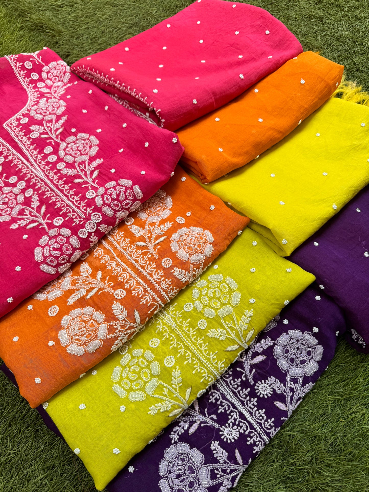 Grace in Detail: Mulmul Chikankari Set with Pearls & Cutdana Highlights