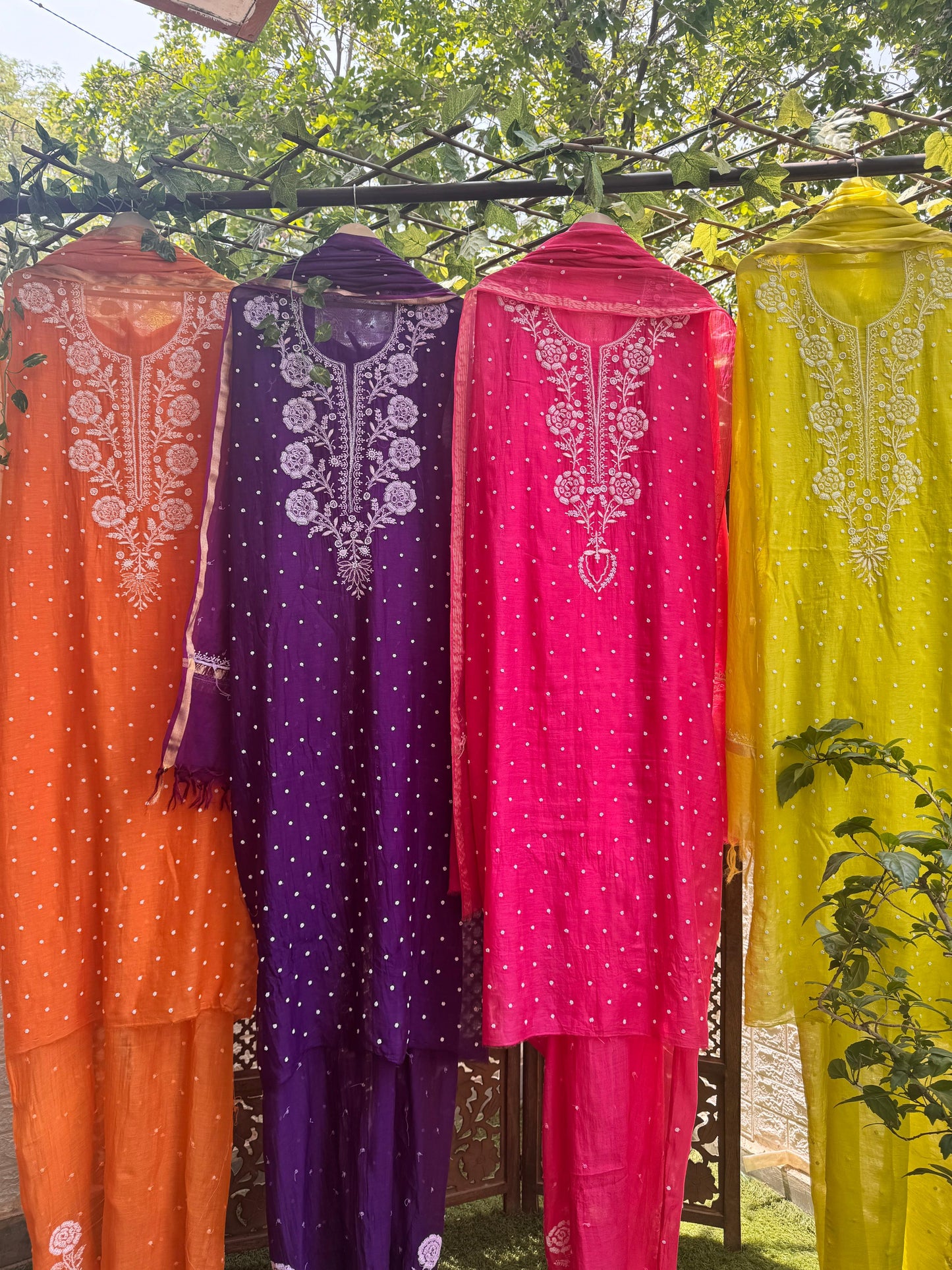 Grace in Detail: Mulmul Chikankari Set with Pearls & Cutdana Highlights