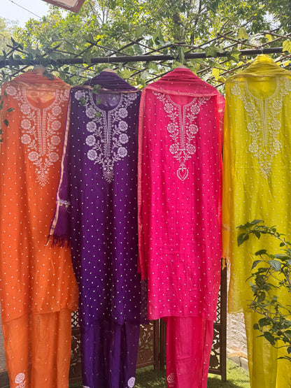 Grace in Detail: Mulmul Chikankari Set with Pearls & Cutdana Highlights