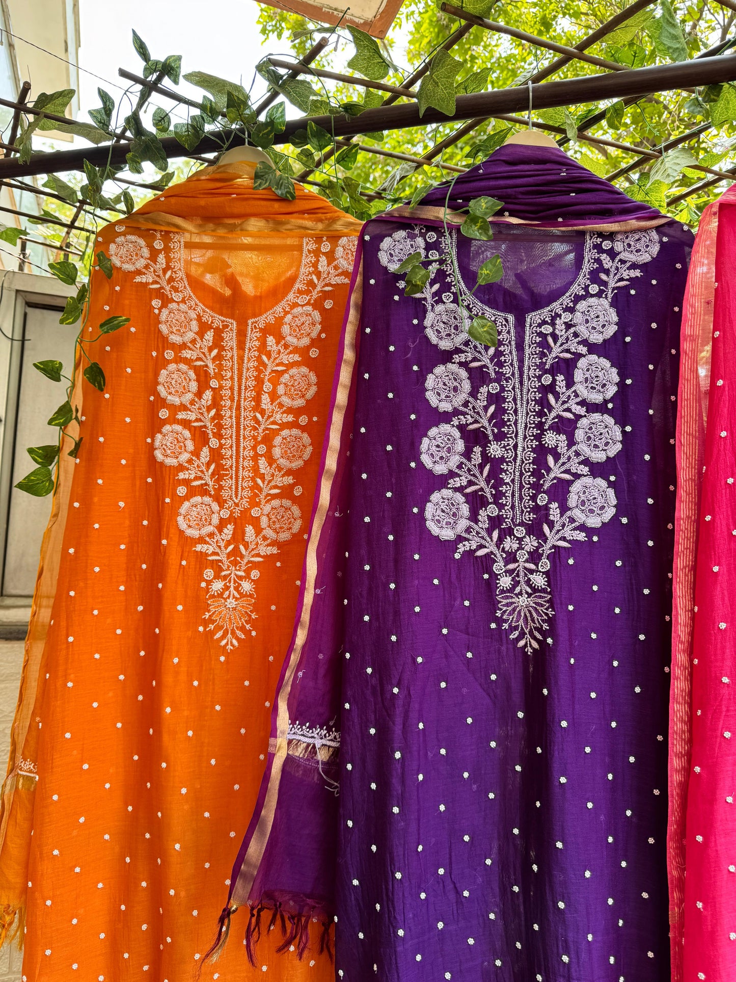 Grace in Detail: Mulmul Chikankari Set with Pearls & Cutdana Highlights