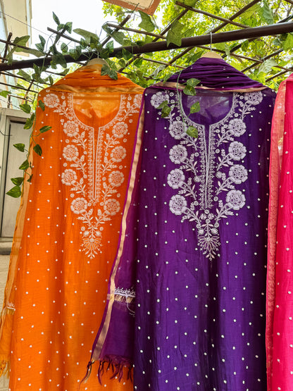 Grace in Detail: Mulmul Chikankari Set with Pearls & Cutdana Highlights