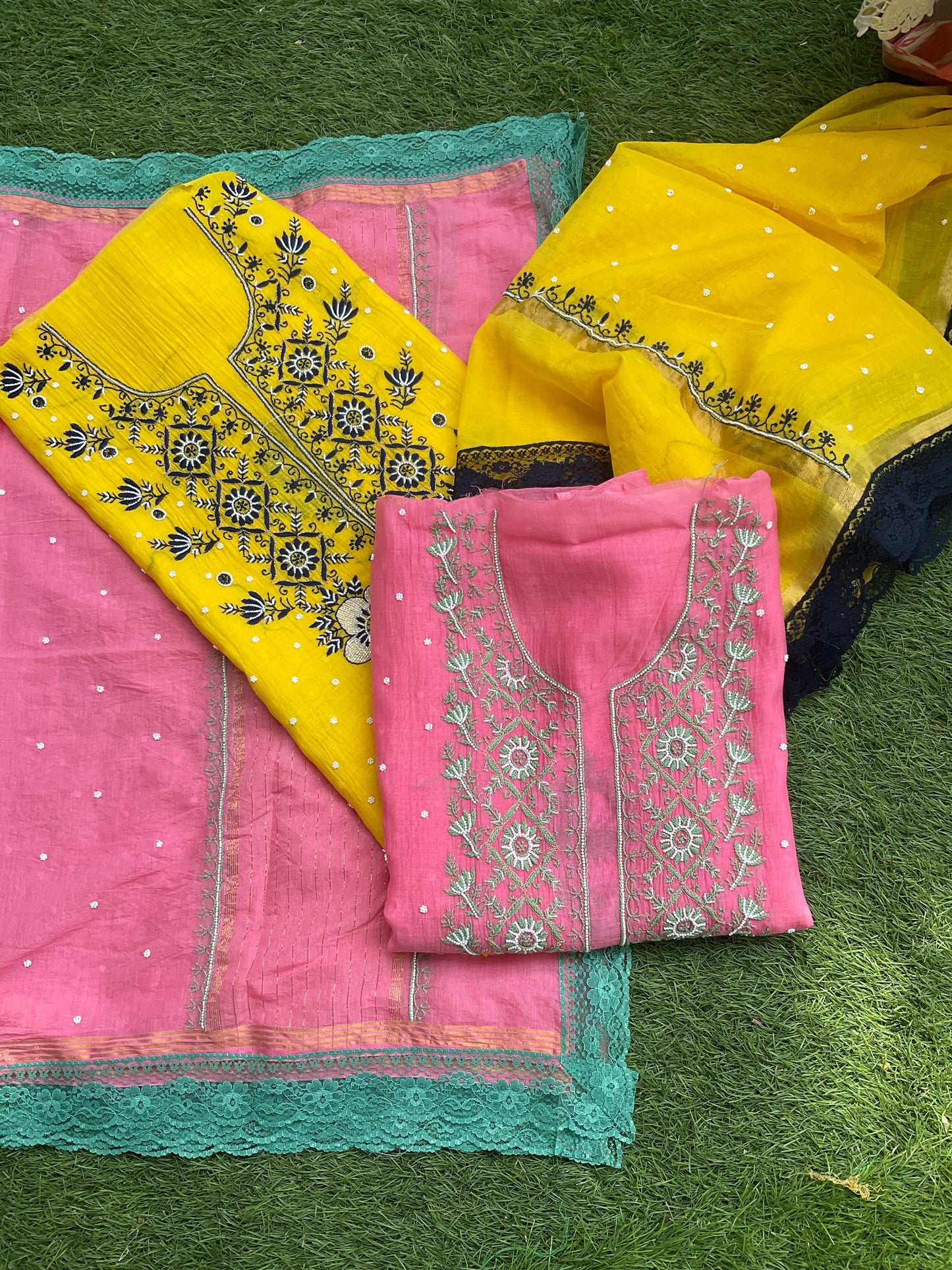 Subtle Sophistication: Mulmul Chikankari Set with Pearl & Cutdana Accents