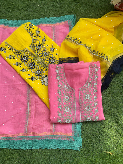 Subtle Sophistication: Mulmul Chikankari Set with Pearl & Cutdana Accents