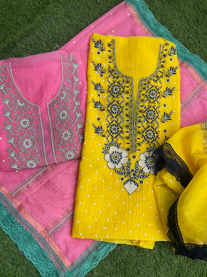 Subtle Sophistication: Mulmul Chikankari Set with Pearl & Cutdana Accents