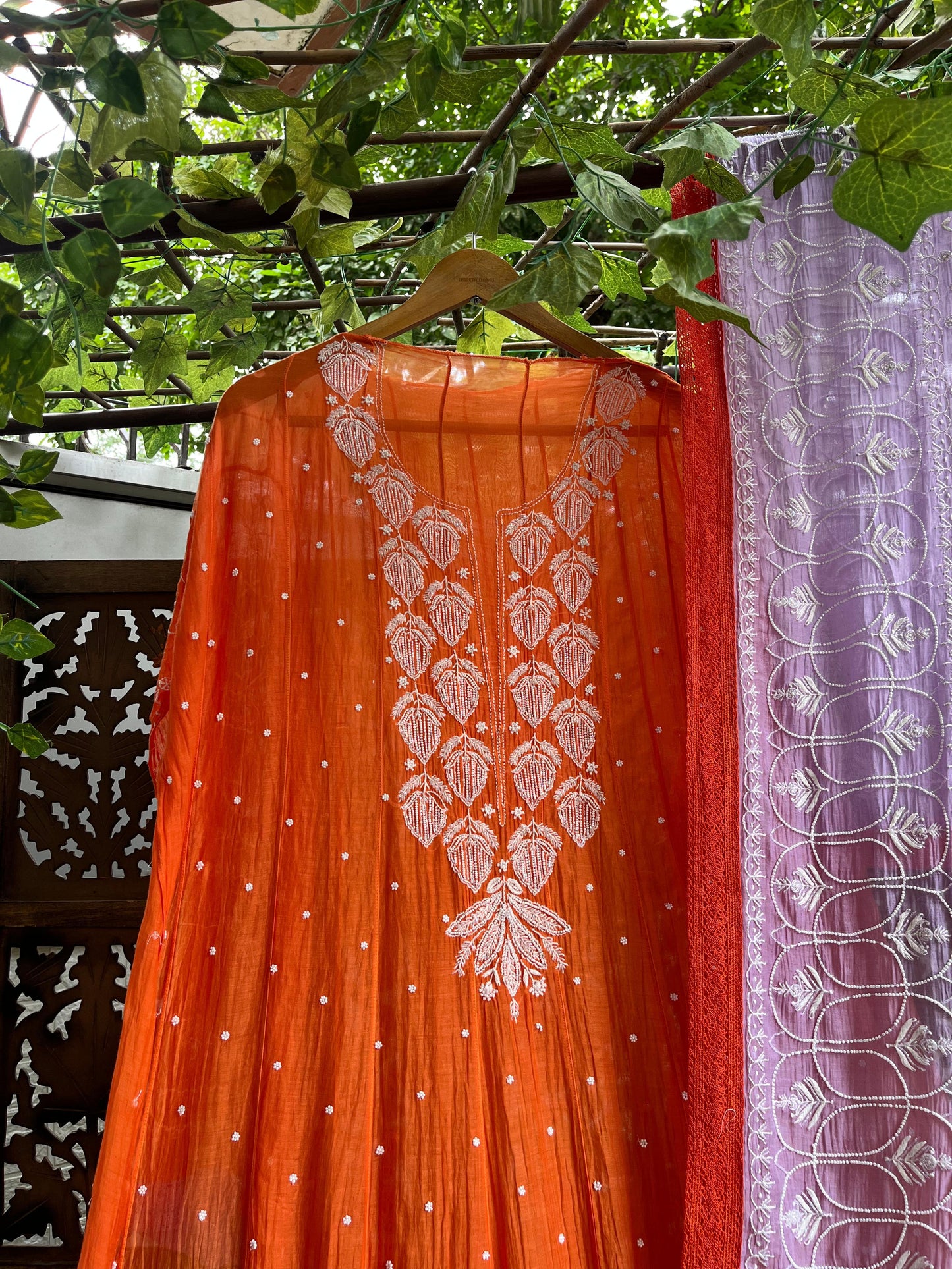 Festive Elegance in Every Detail: Mulmul Anarkali with Chikankari, Pearls & Cutdanas