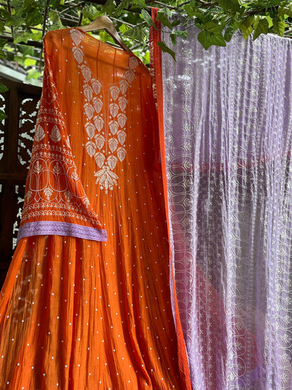 Festive Elegance in Every Detail: Mulmul Anarkali with Chikankari, Pearls & Cutdanas