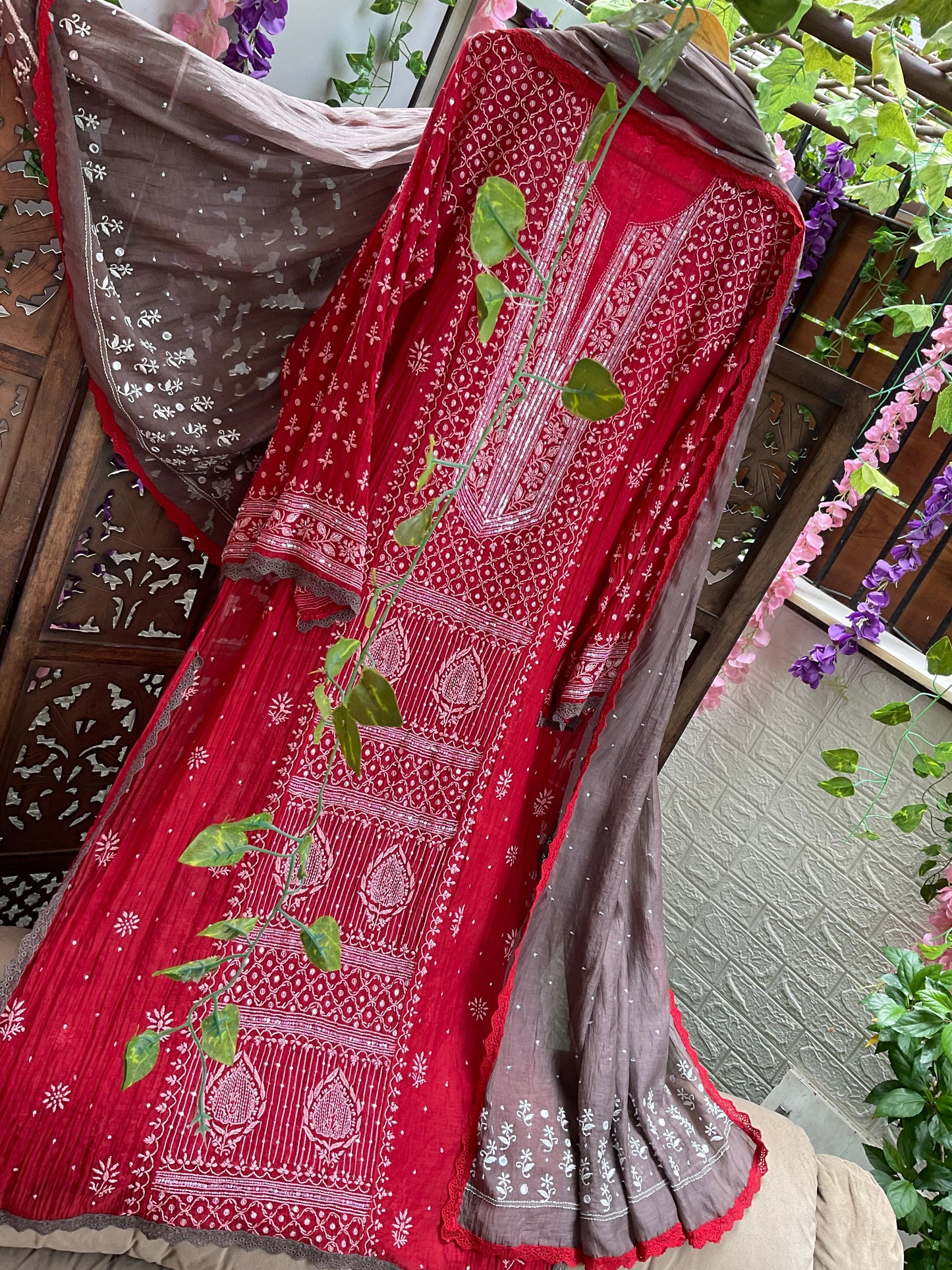 Semi-Stitched Mulmul Chanderi Kurta Dupatta Set