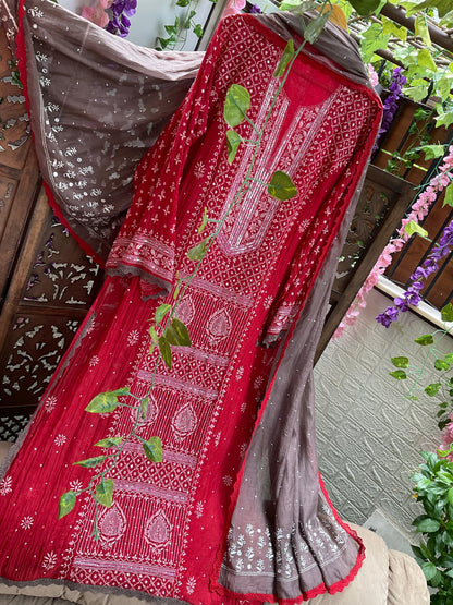 Semi-Stitched Mulmul Chanderi Kurta Dupatta Set