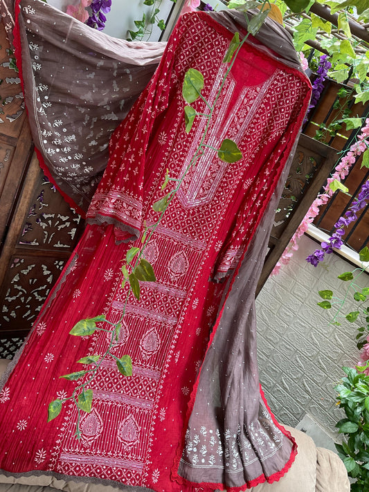 Semi-Stitched Mulmul Chanderi Kurta Dupatta Set