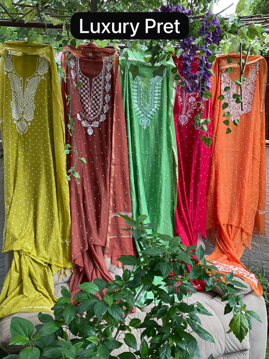 Mulmul Kurta Dupatta Set with Cotton Bottom