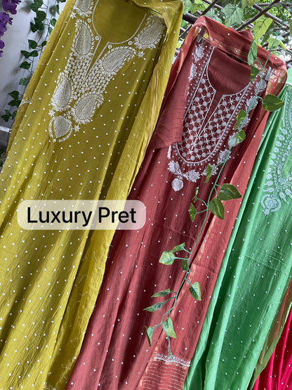 Mulmul Kurta Dupatta Set with Cotton Bottom
