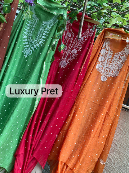 Mulmul Kurta Dupatta Set with Cotton Bottom