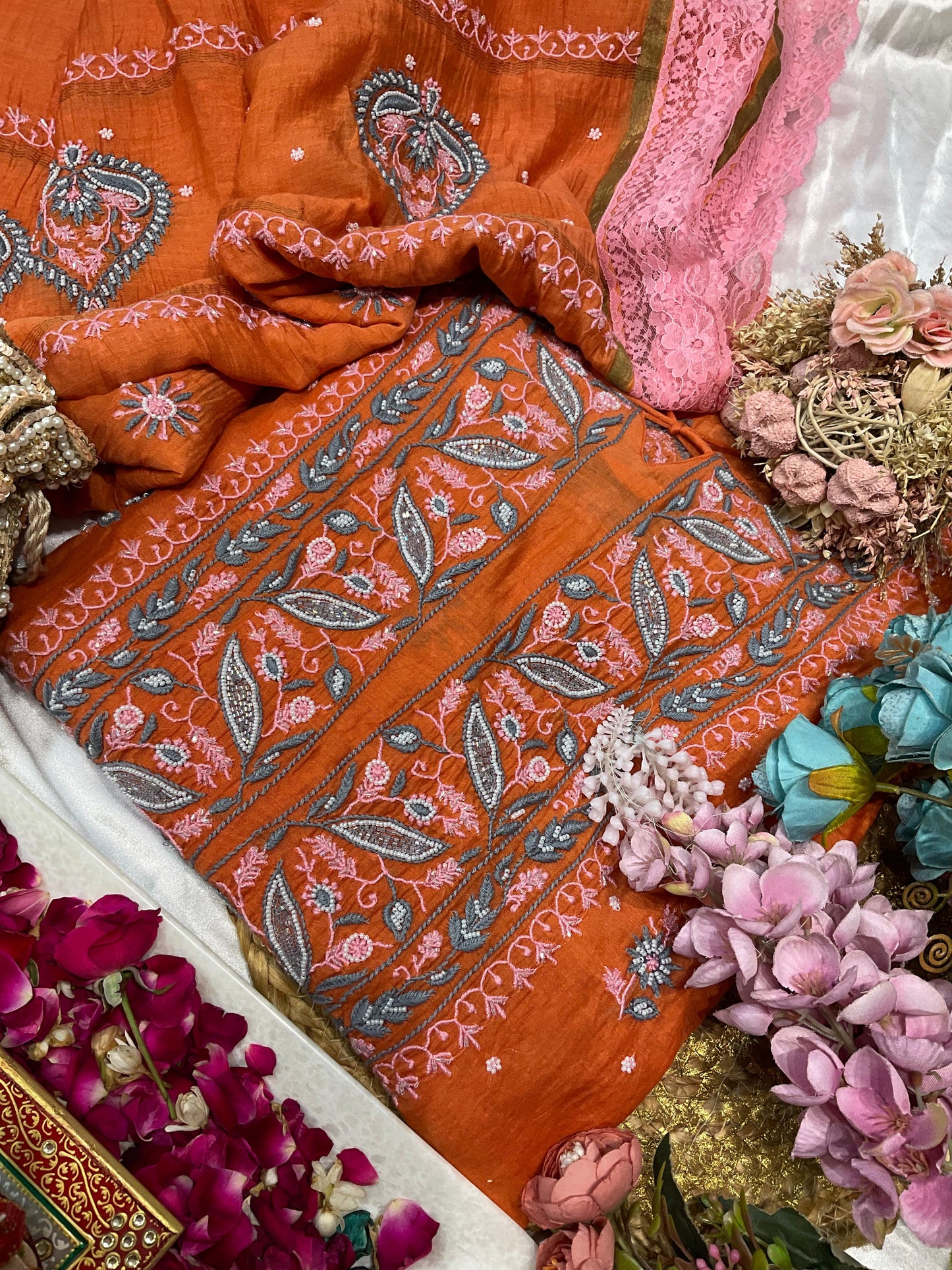 Gorgeous Mulmul Chikankari Set