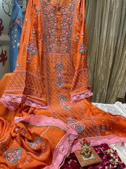 Gorgeous Mulmul Chikankari Set