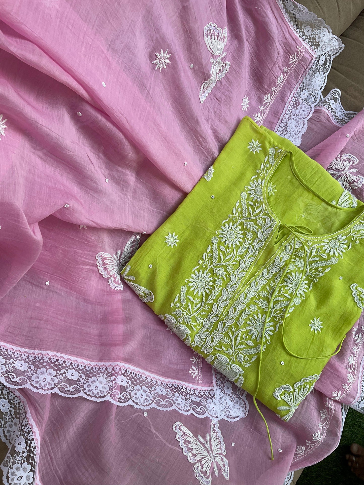 Pure Mulmul Kurta Dupatta Set with Cotton Bottom
