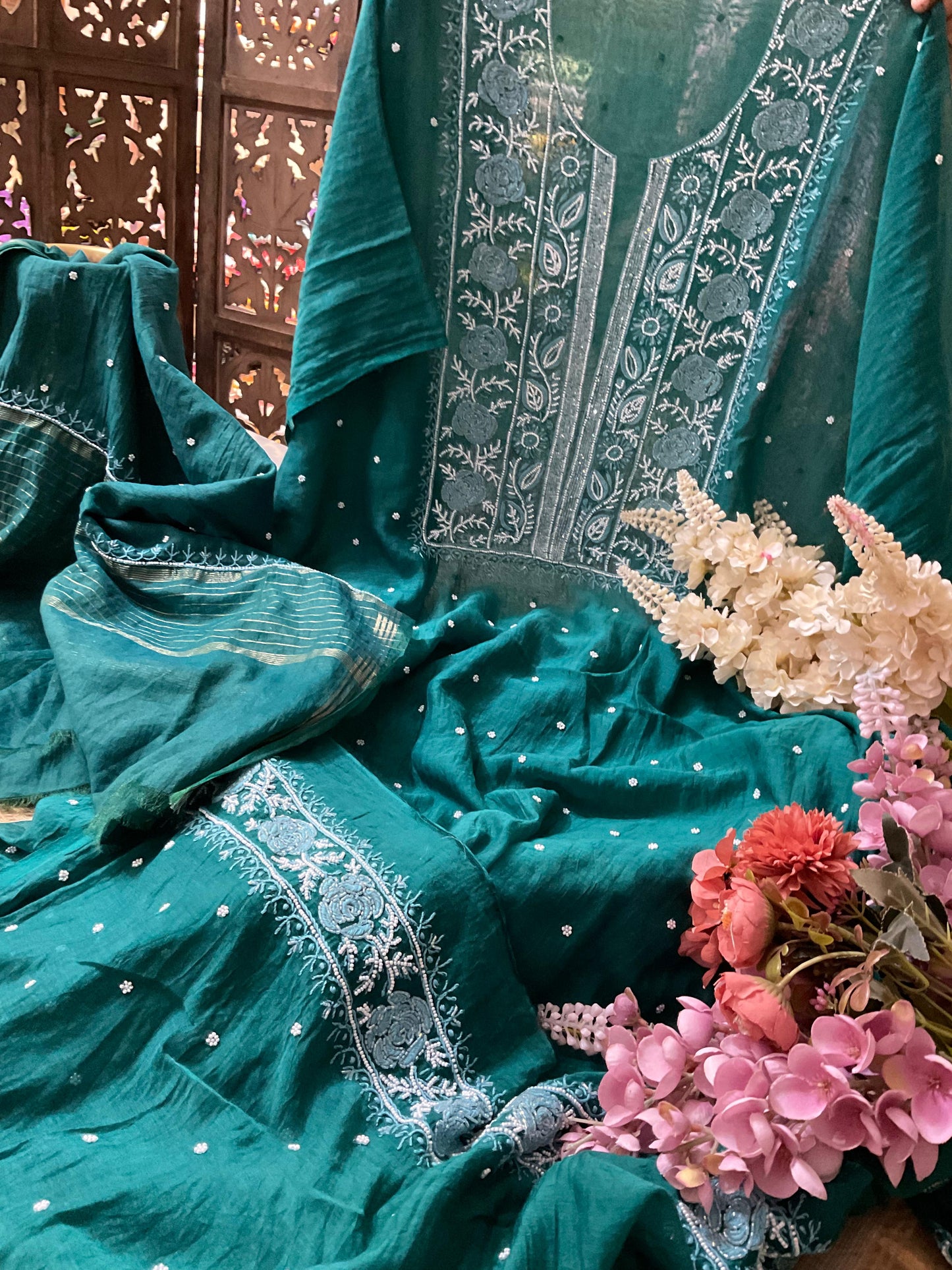Mulmul Kurta Dupatta with Cotton Bottom