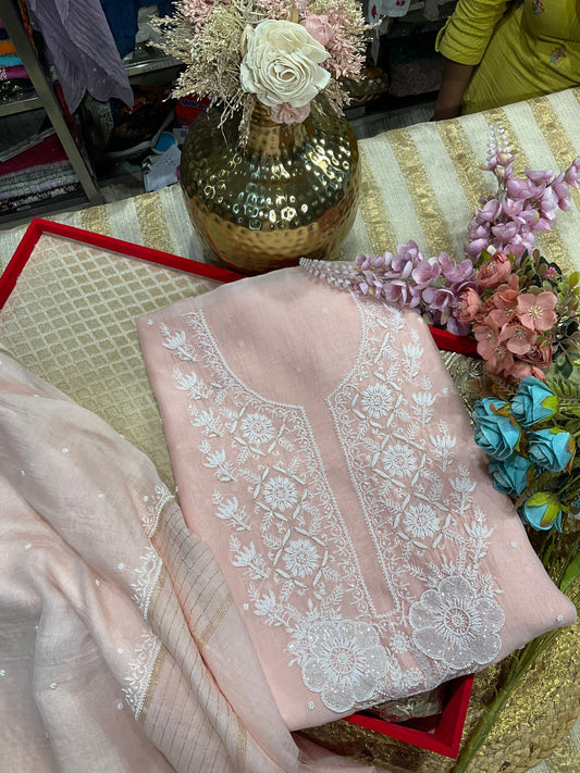 Mulmul Kurta & Dupatta with Chikankari, Pearls & Cutdana Addons