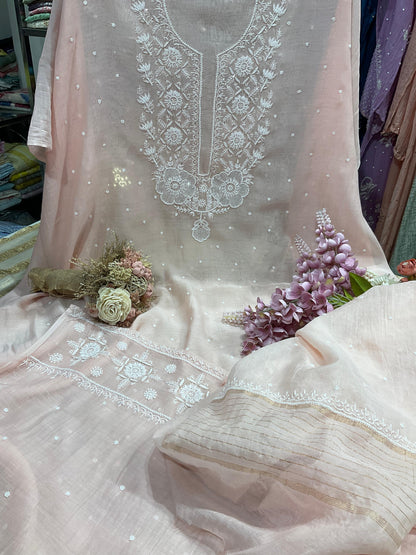 Mulmul Kurta & Dupatta with Chikankari, Pearls & Cutdana Addons