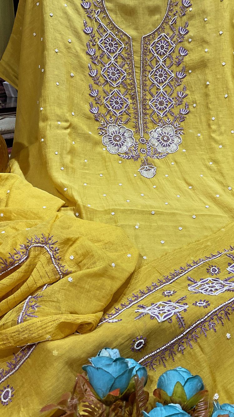 Mulmul Kurta Dupatta with Cotton Bottom