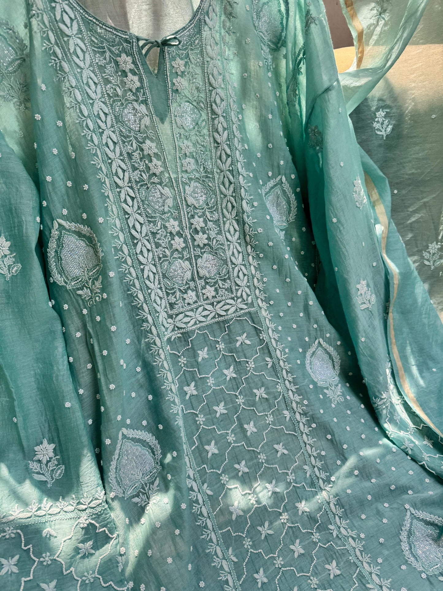 Mulmul Kurta Dupatta Set with Cotton Bottom