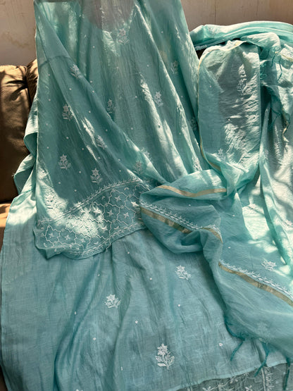 Mulmul Kurta Dupatta Set with Cotton Bottom