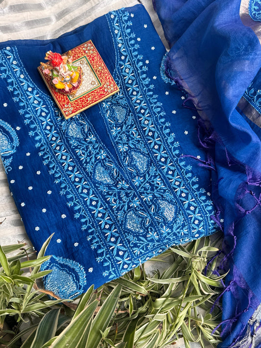 Mulmul Kurta Dupatta Set with Cotton Bottom