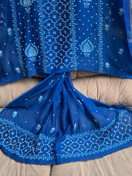 Mulmul Kurta Dupatta Set with Cotton Bottom