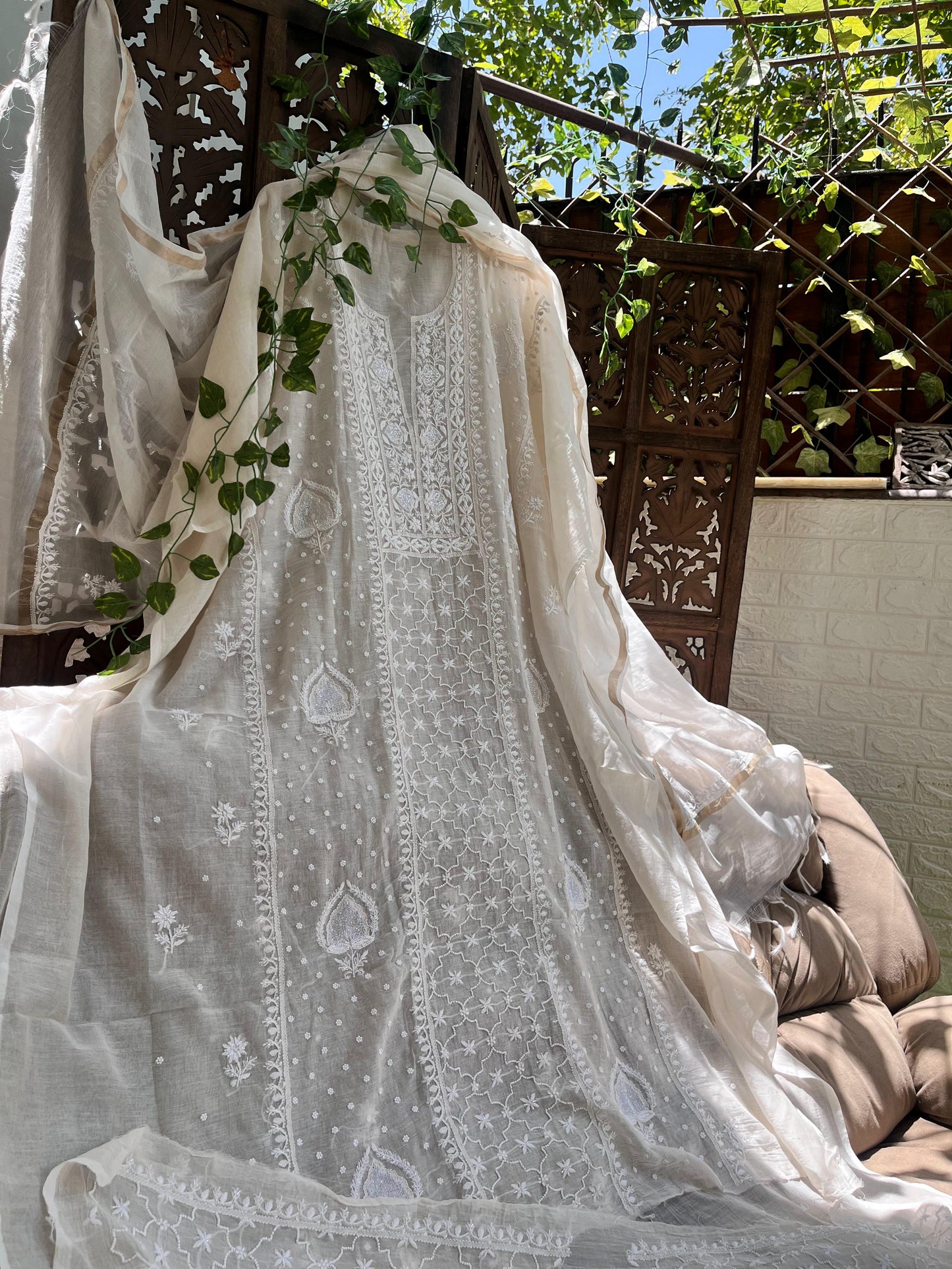Dyeble Mulmul Kurta Dupatta Set with Cotton Bottom